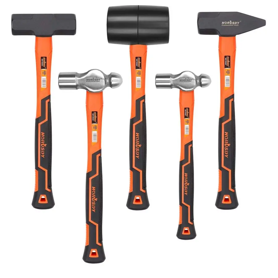 

5Piece Hammer Set, 16oz and 32oz Ball Pein Hammers, 32oz Rubber Mallet, 3lb Sledge, 3lb Cross Peen Hammer