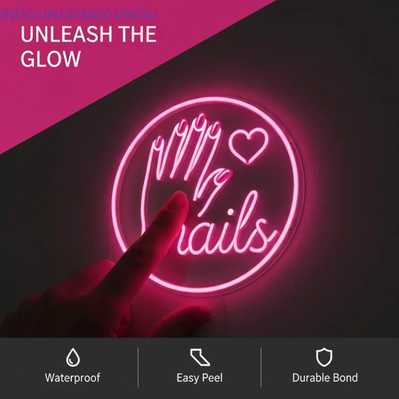Pink Round Neon Nail Art Hanging Glow Sign Non-Electric Wall Sticker for Birthday Party Beauty Salon Decor