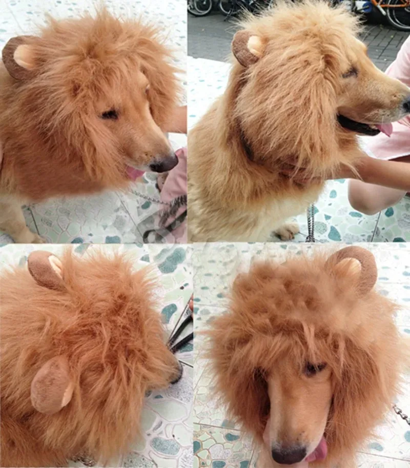 Pet Dog Lion Mane Wig Hair Decor Dog Wig Hair Costume For Large Medium Small Dog Halloween Gift Cosplay Funny Hat Pet Apparel