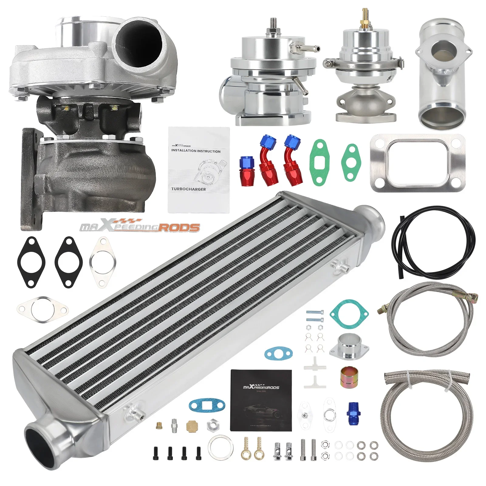 T3/T4 TURBO KIT 350HP WASTEGATE + INTERCOOLER + BOV + OIL Feed LINE Universal