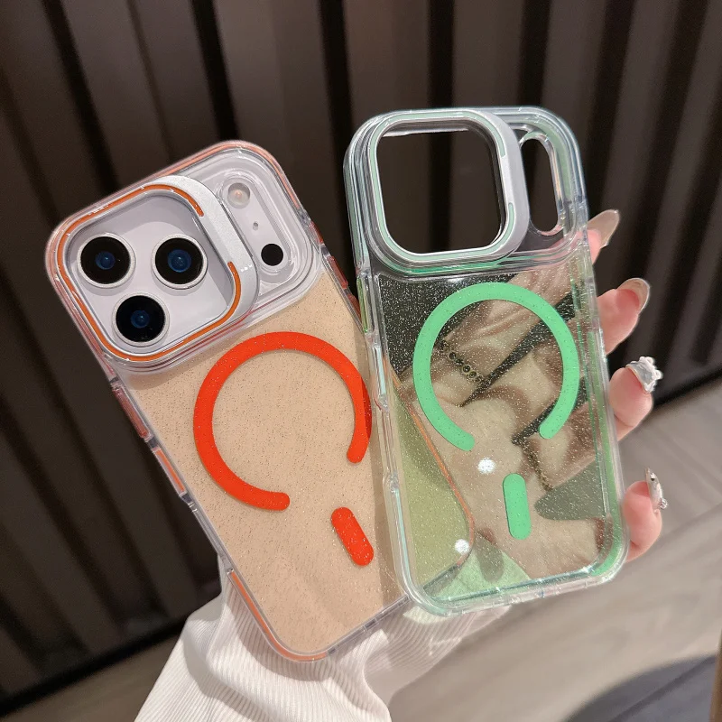 

frame bracket glitter powder suitable for iPhone 17 Pro Max phone case Apple 15 magnetic suction 16 anti drop protective cover