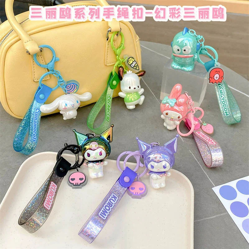 Cinnamoroll Pochacco Colorful Series Keychains Kuromi My Melody Hangyodon Pendant Bag Accessories Car Key Ring Gift Wholesale