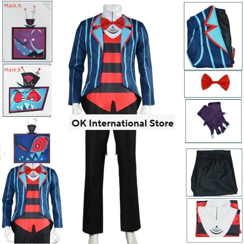 Mr. Vox Anime Hazbin Vox Cosplay Kostuum Pak Speelgoed Enge Demon Kleding Vox Uniform Cosplay Halloween Rol Party Man Outfits Maskers