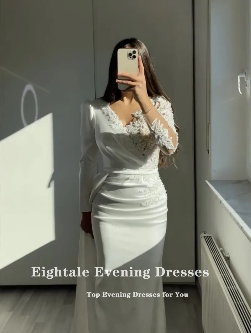 Eigtale-vestido de noche Vintage para fiesta de boda, de satén, con cuentas, manga larga, cuello en V, apliques de sirena, vestidos de graduación, vestido de celebridad