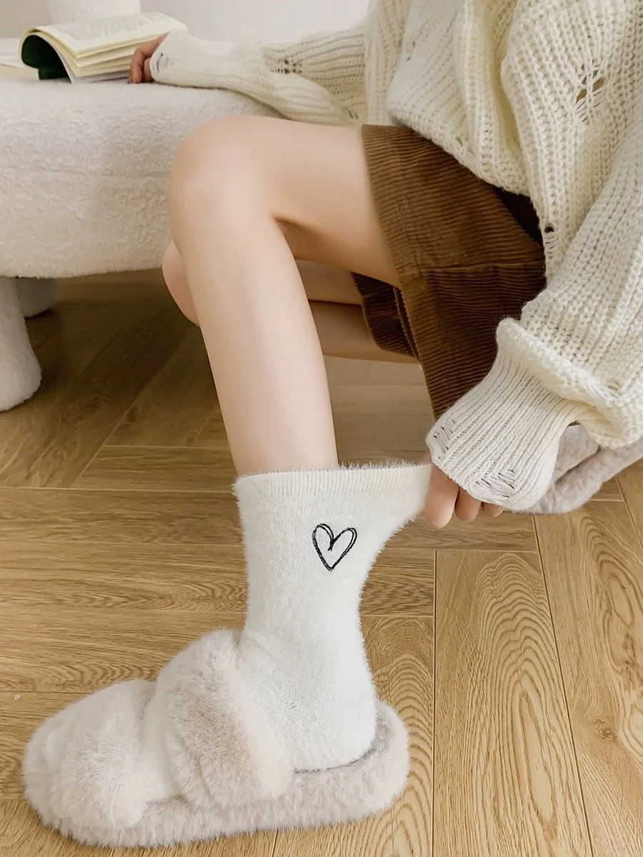 1/3Pairs Mink Fleece Super Soft Socks Women Ins Heart Solid Winter Warm Thick Coral Plush Sock Thermal Snow Home Sleep Floor Sox