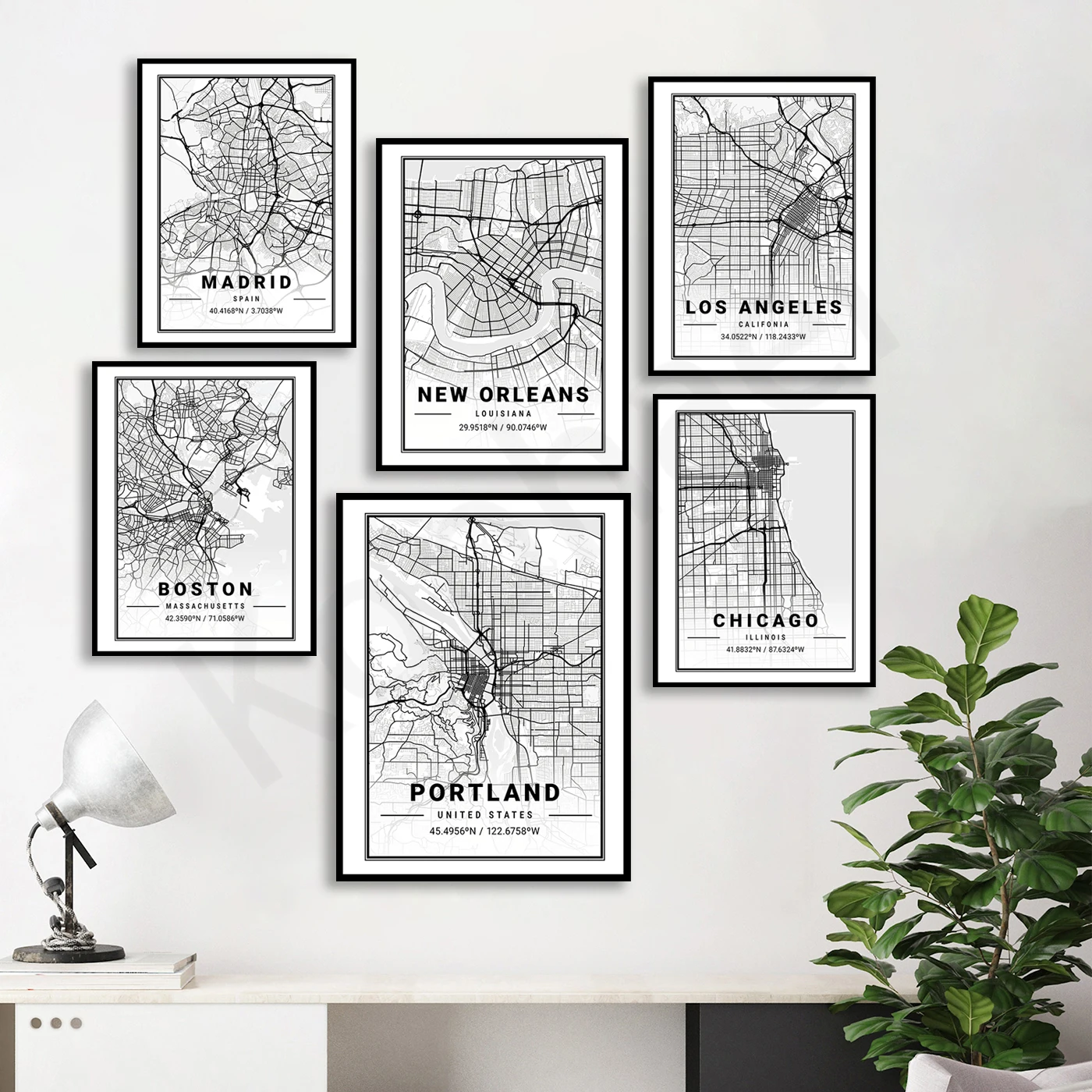 Portland Madrid New Orleans Los Angeles Boston Chicago Washington Washington Atlanta Toronto Detroit Montreal. City Map Poster