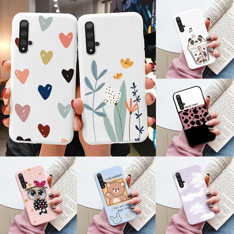 Funda de flores para Huawei Nova 5 T Capa NOVA5T 5 T, Funda de teléfono de silicona suave, lindo gato oso, Funda trasera para Nova5 T, bolsa Coque, moda
