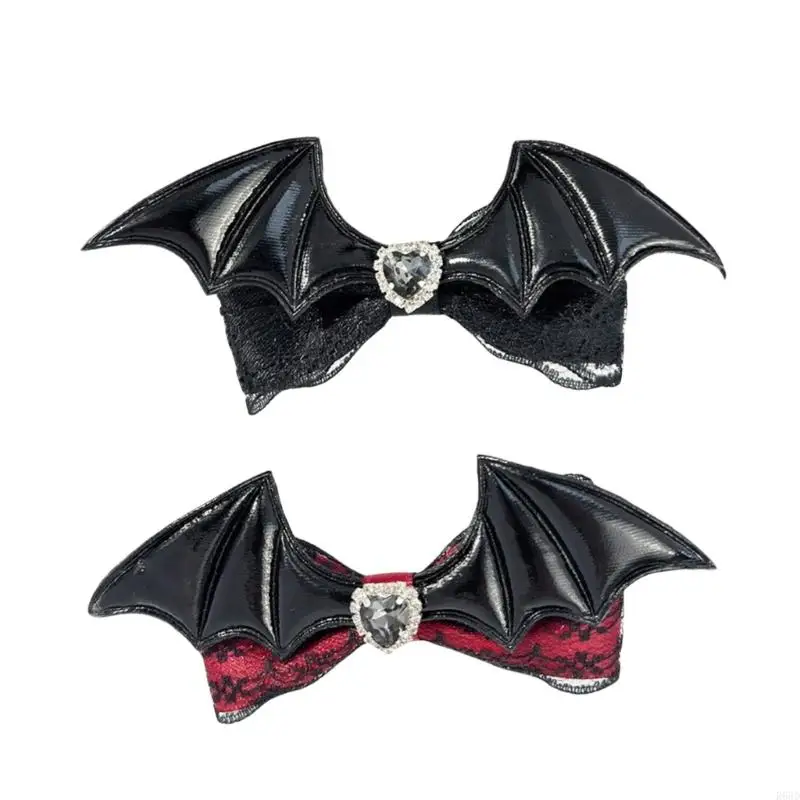 

R66D Halloween Hair Clip Dark Wing Hairpin 2000s Girl Lace Bows Hair Barrettes