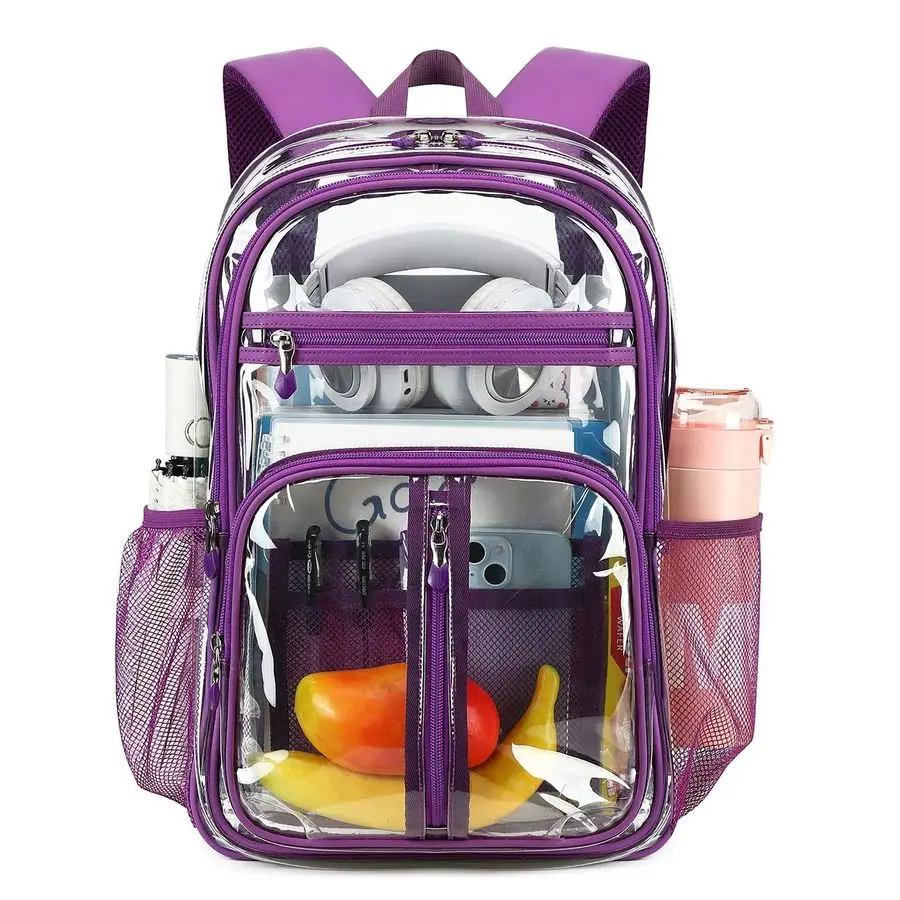 

TPU XL Backpack for Girls Women,18 See Through Heavy Duty Bookbag,warehouses, school and other security check locationsPurple