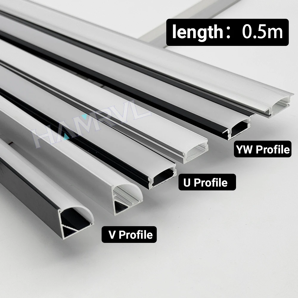 Soporte difusor de canal de perfil de aluminio Led, 0,5 M, 2-30 Uds., forma de U/V/W, barra de luz lineal negra/plateada, iluminación de esquina de pared y techo