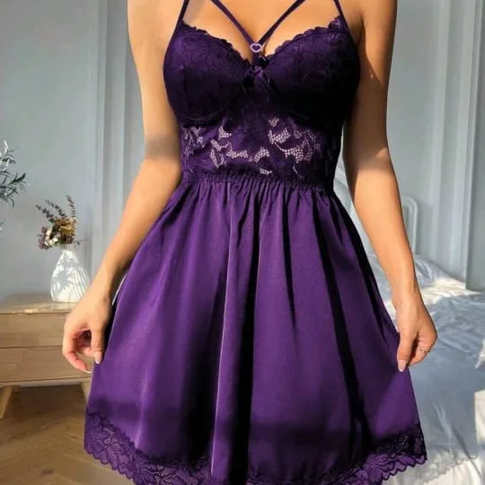 

Sexy nightgown woman multi-color European-style backless strappy lace satin casual breathable home wear set