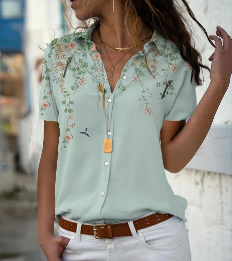 Fashion Floral Pattern Women Simple Shirts Summer Short Sleeve 3D Printed Flower Street Ladies Casual Blouse 3XL Plus Size Shirt
