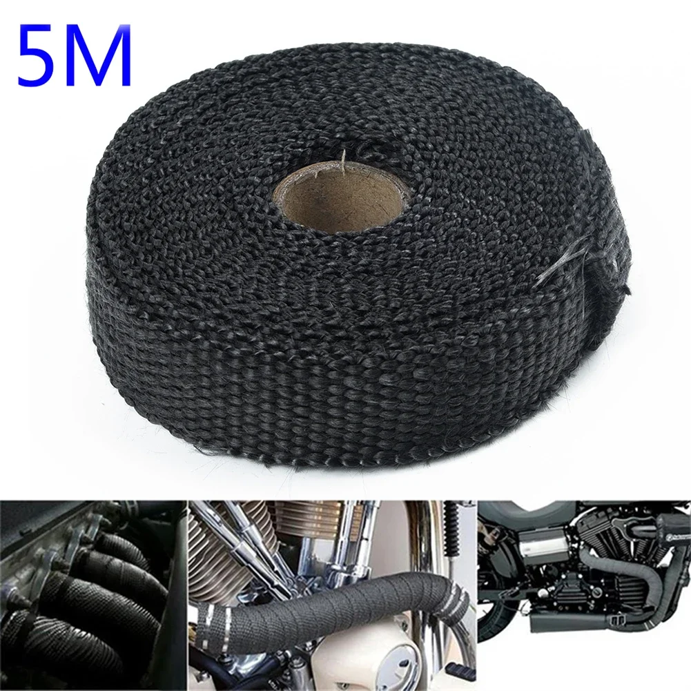 Thermal Heat Wrap 5 Meters Black Pipe Insulation Tape Glass Fiber Insulation Tape +4*Ties Car Motorcycle Manifolds