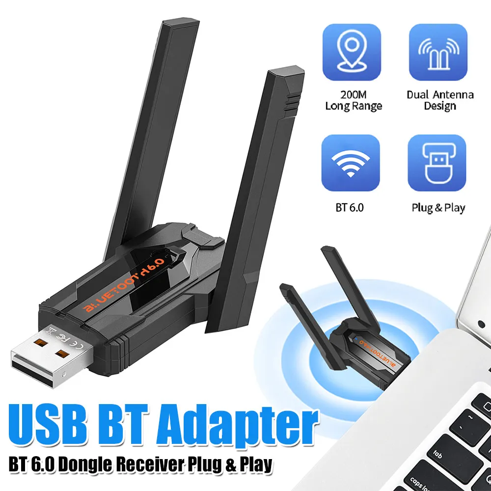 

BT 6.0 Dongle Receiver for PC BT Receiver & Transmitter Driver-Free Reconnect 7 Devices Simultaneously for Windows 11/10/8.1