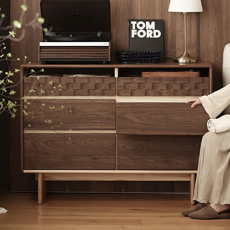 

Nordic solid wood six-chest cabinet retro locker living room bedroom storage