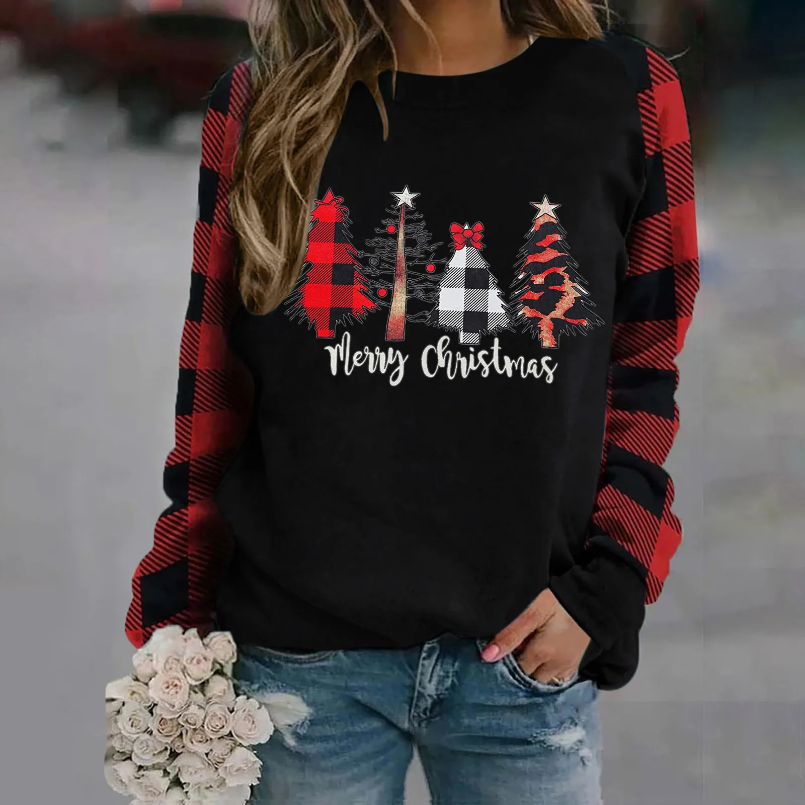 Blusa feminina estampada de Natal, capuz coreano, blusa extragrande pulôver, moletons Ualy, capuz solto, 2021