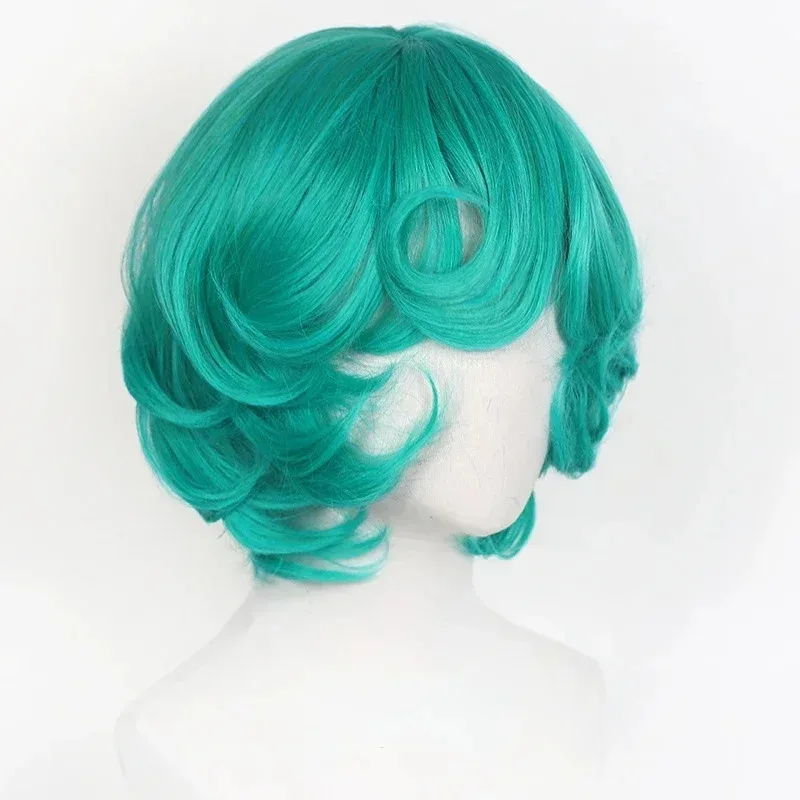 شعر مستعار LOL Dark Templar Vix التنكري مع شعر أخضر مجعد وشعر قصير. مناسبة لحفلات الهالوين وعيد الميلاد. #2