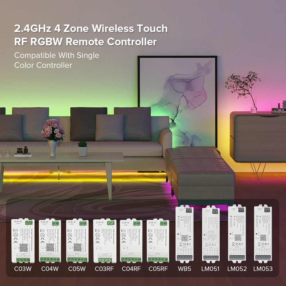 2.4GHz RF Dim CCT RGBWW RGB+CCT 4-Zone Remote Fcob LED Strip Controller For C01-05RF C01-05W WB5 Milight LED Controller