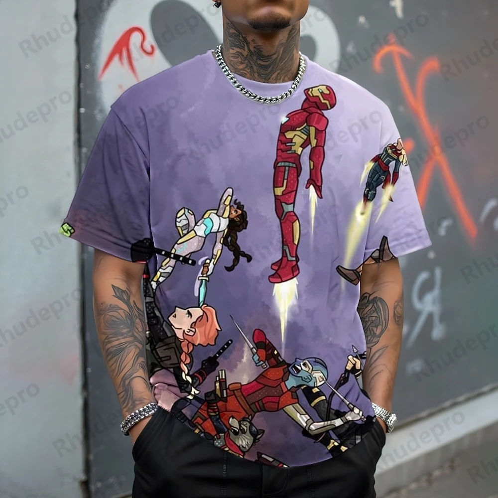 

Disney The Avengers Superhero Iron Man Men's T-shirt Summer Popular Harajuku Personalized Round Neck Comfortable Short Kids Top