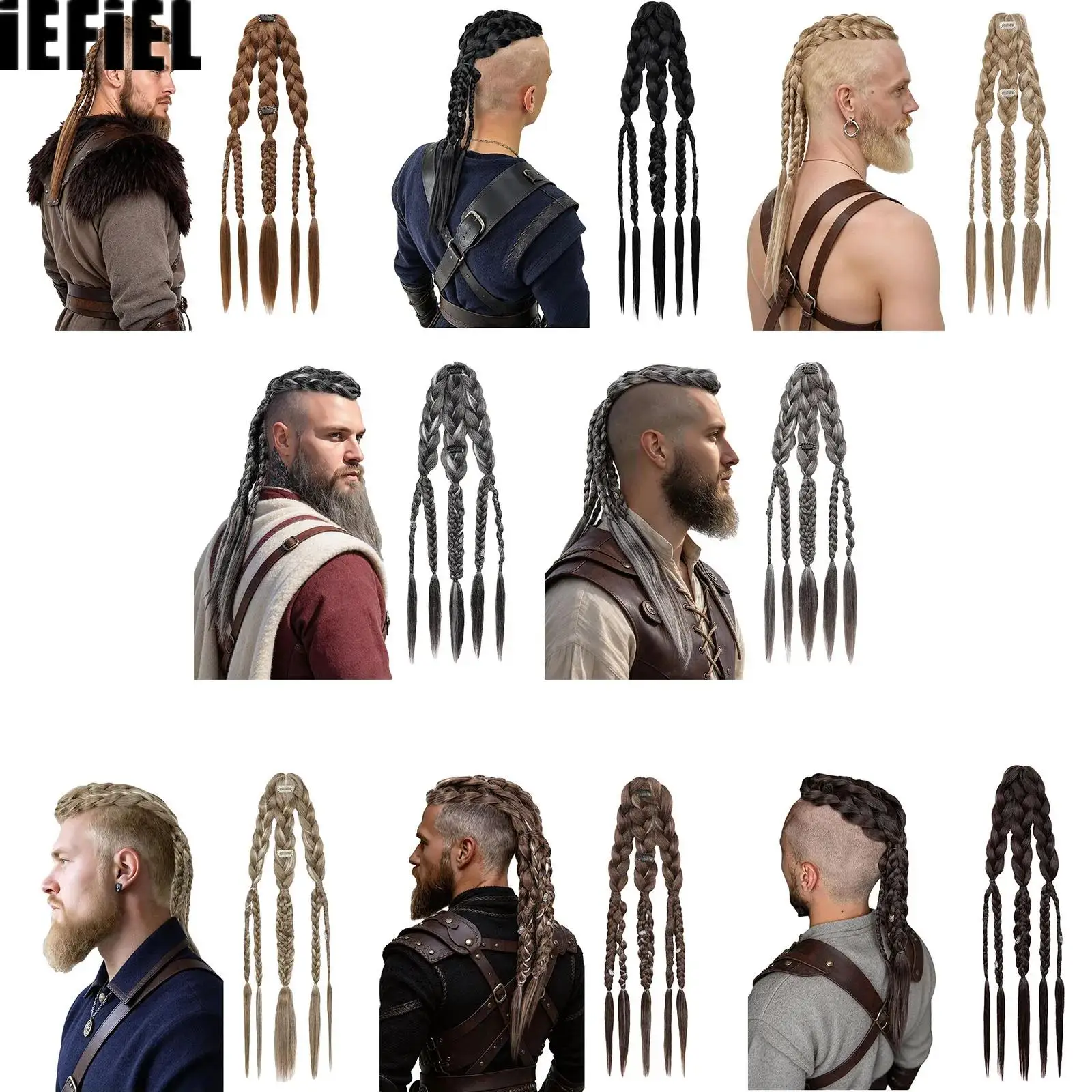 24inch Hair Extension Clip-in Braided Ponytail Hairpiece for Halloween Viking Renaissance Warrior Accessories