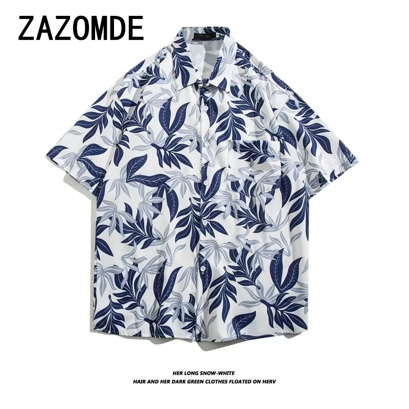 ZAZOMDE Ethnic Style Lapel Shirt Printed Man Casual Fashion Short Sleeves Shirts Hawaiian Streetwear Oversized Unisex Clothing