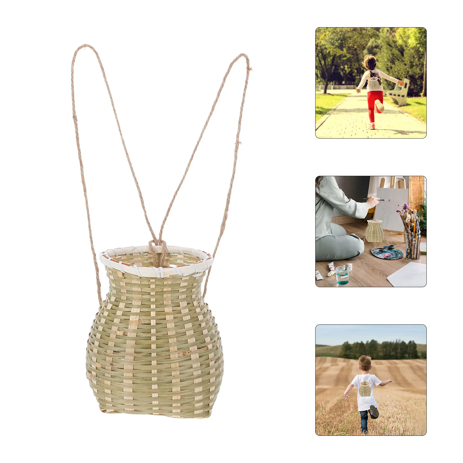 

Bamboo Basket Kid Back Snack Knapsack Woven Handwoven Basket Rustic Pack Snack Rustic Bamboo Storage