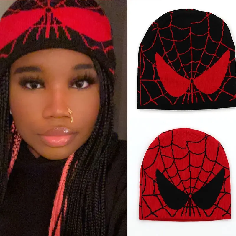 Desenho masculino aranha gorros bordados chapéu, gorro de malha, caveiras macias, gorros bonés, presentes para meninos, outono, inverno, quente, novo