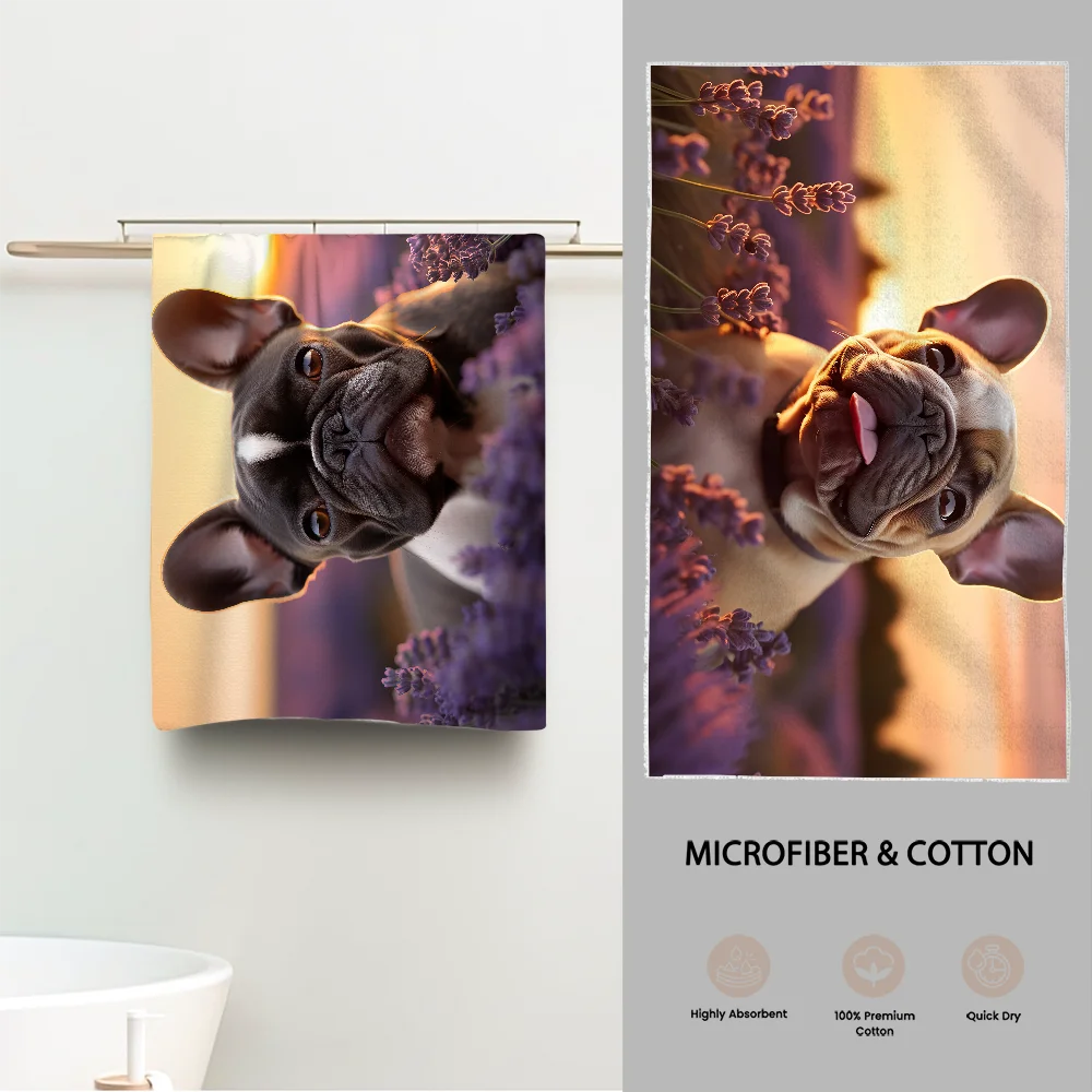 French Bulldog Towel Luxury Bathroom Hand Towels Cotton and Microfiber Back Personalized Gift Towel