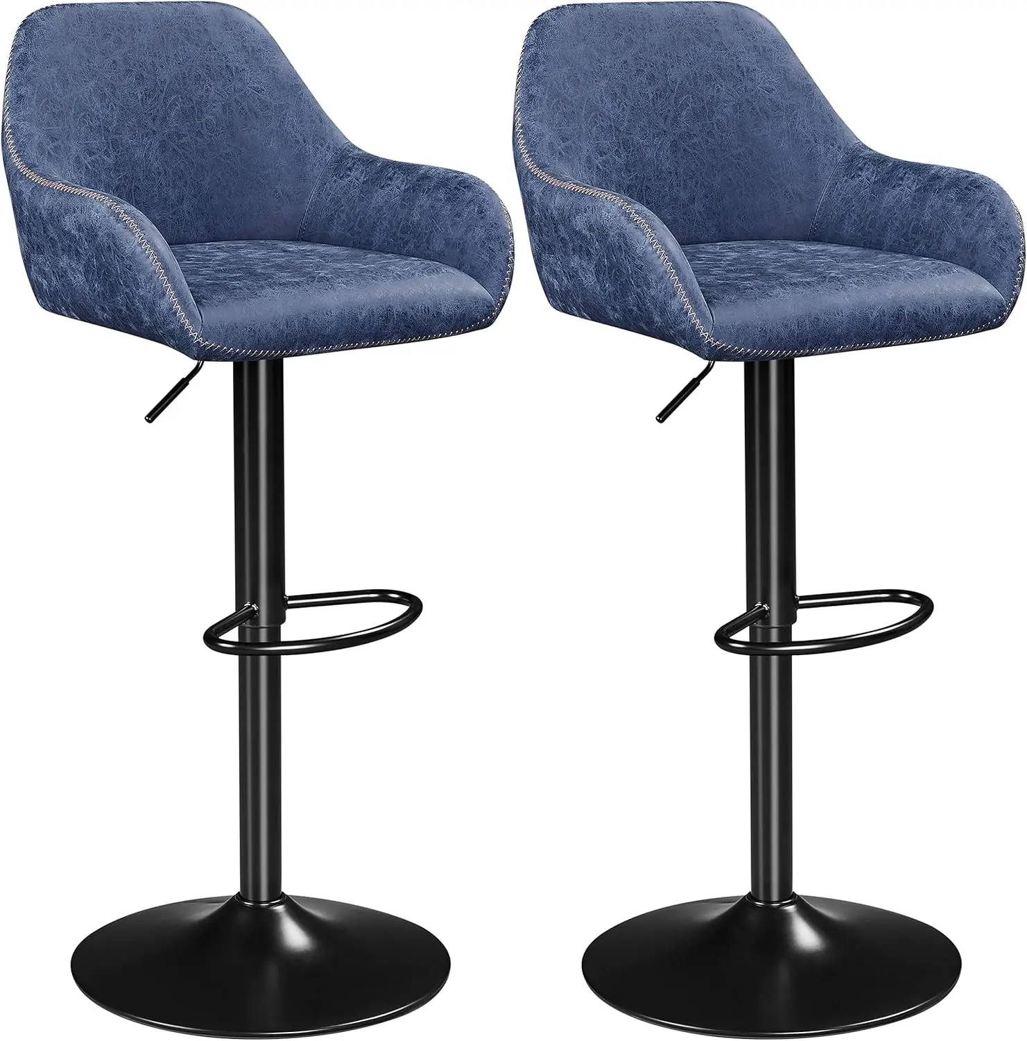 

Vintage Bar Stools Set of 2 Modern Pub Kitchen Counter Height Barstools Vintage Swivel Leather Bar Chair, Blue(2pcs Package 1)