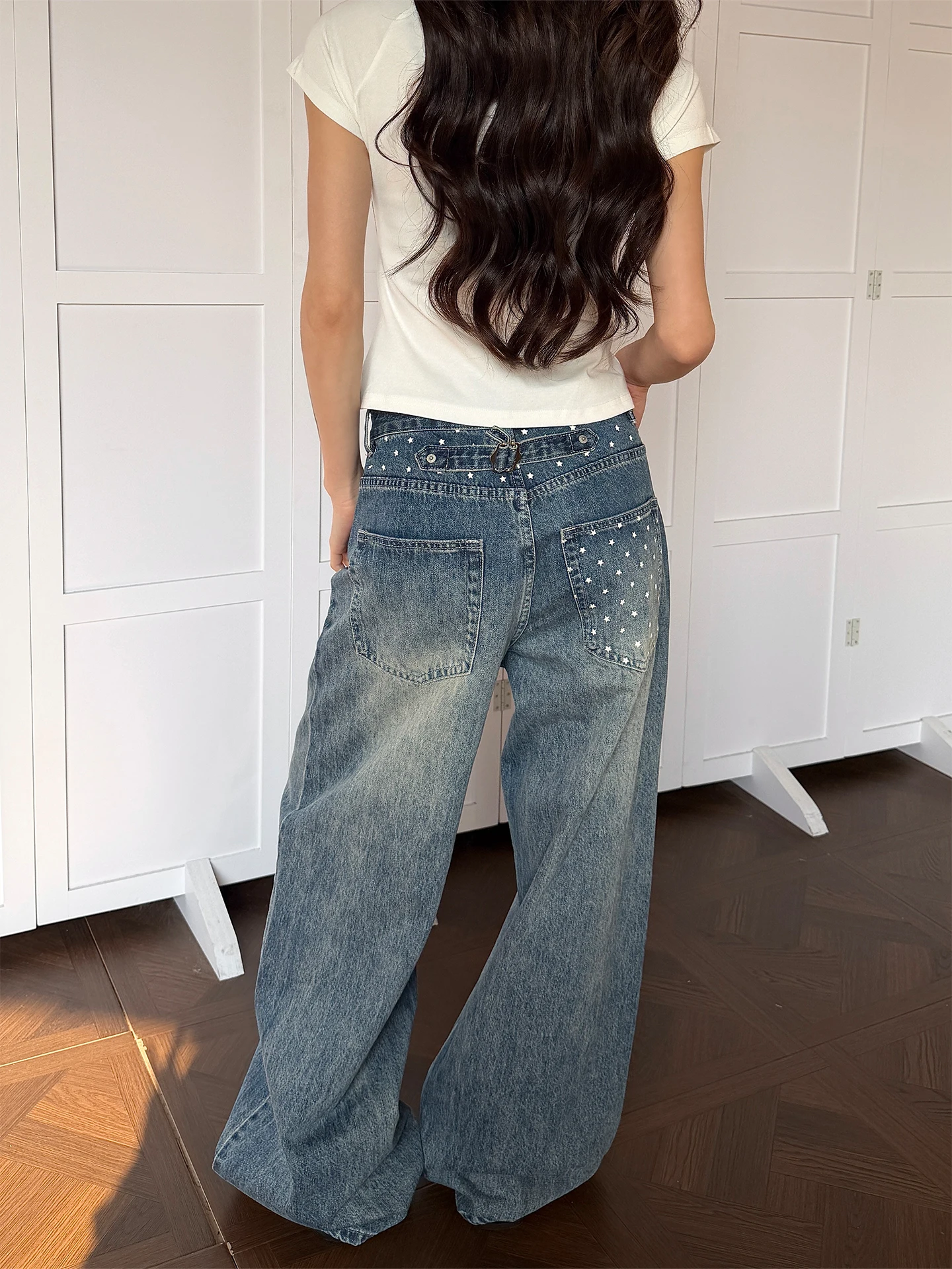 

Джинсы Don Cry Paris с широкими штанинами и пуговицами, унисекс, свободного кроя, повседневные, с принтом звезд, удобные, износостойкие, на все сезоны.