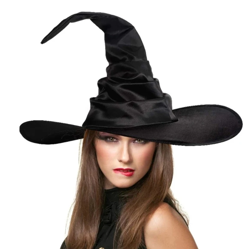 Delicate Witch Wizard Hat Pointed Hat Pleated Halloween Hat Cosplay Props Party Costume Headgear for Christmas Halloween