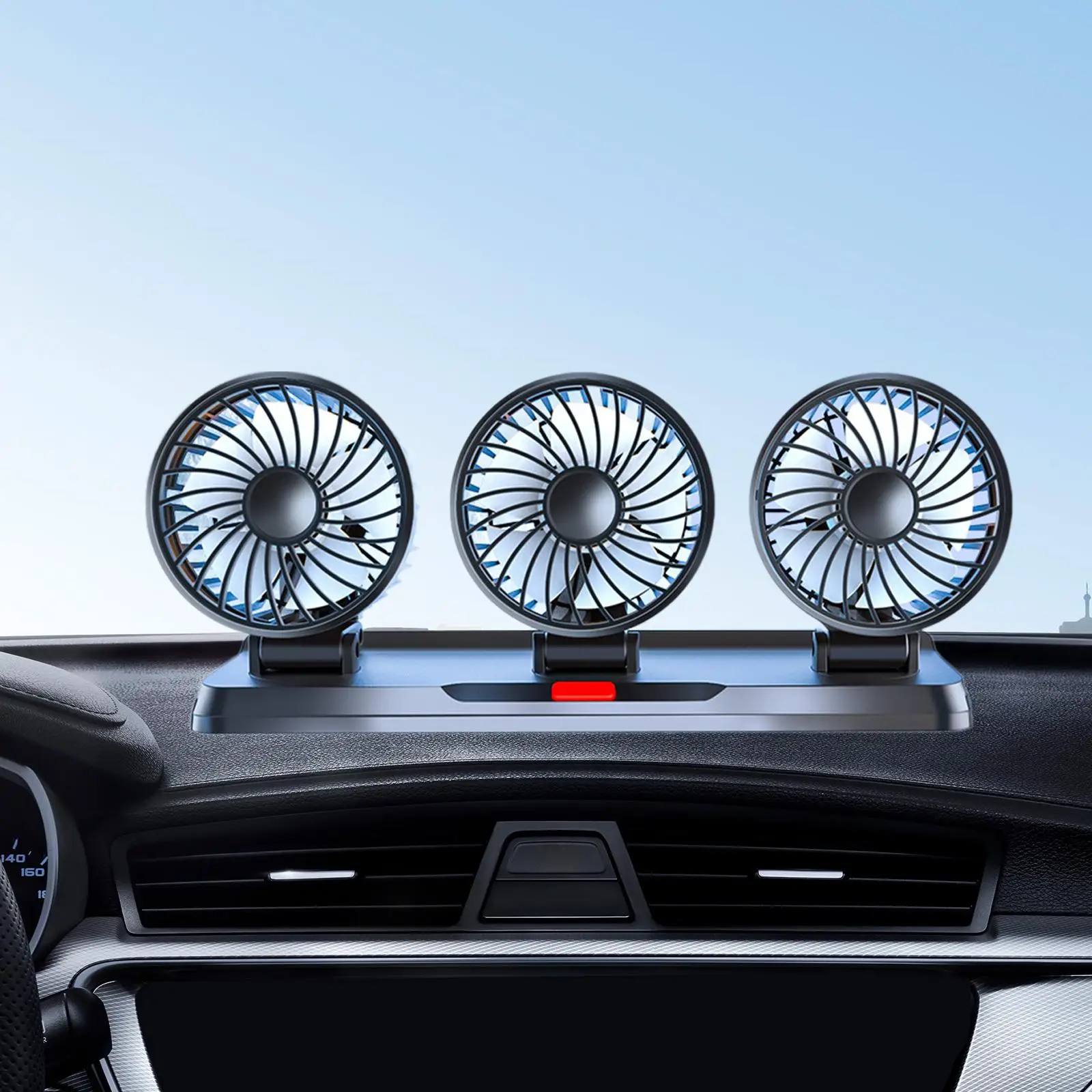 Car Fan Anti Slip Base USB Rechargeable Multi Function Fan 3 Speeds Adjustable Car Cooling Fan for Vehicles Car Dashboard Sedan