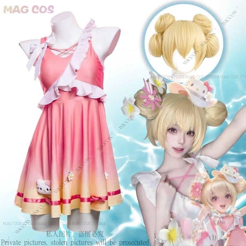 

Xiao Qiao Anime Xiaoqiao Cosplay Costumes Wig Cute Loli Dress Summer Beach Swimsuit Game King of Glory Woman Halloween Party