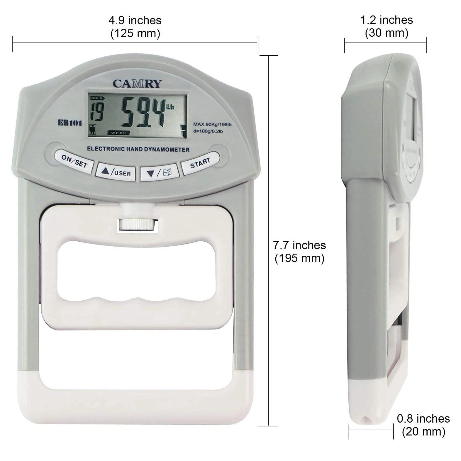 198lbs/90KGs Digital Electronic Hand Dynamometer Grip Strength Measurement Meter Auto Capturing Electronic Hand Grip Power