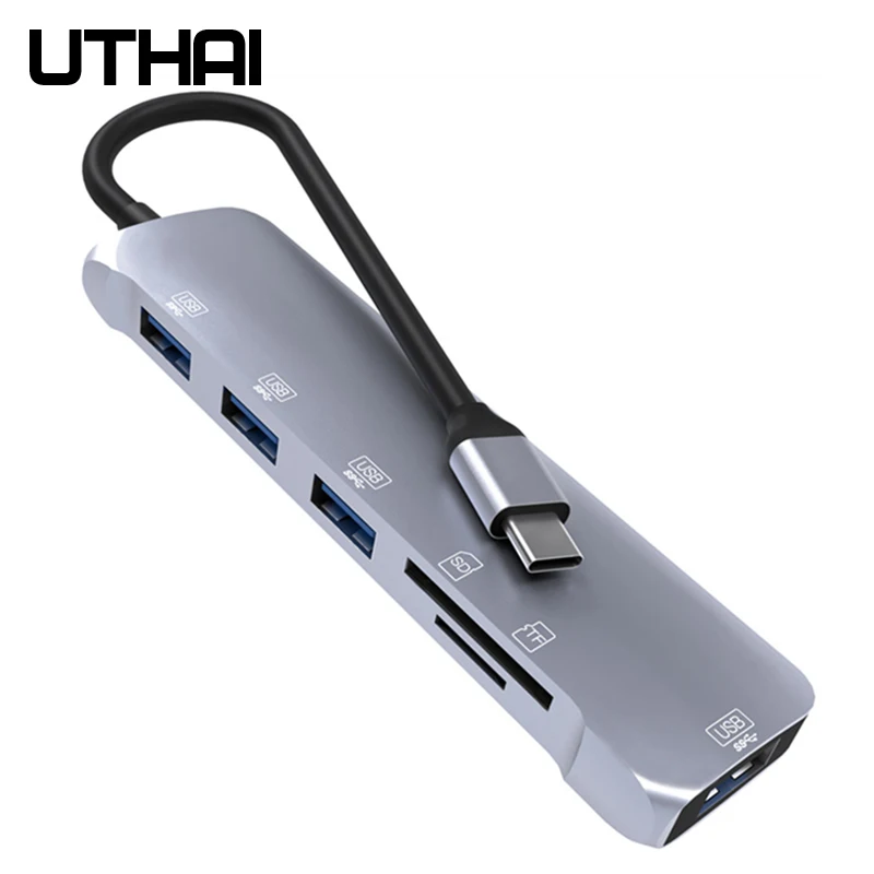 UTHAI TYPE-C Docking Station HUB 3.0 USB Multi-Interface Converter TF Card SD HUB Mobile Phone Notebook 6 in 1