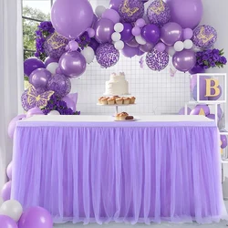 Purple table skirt is suitable for baby shower girl petticoat rectangular table or round table tulle tablecloth party mermaid