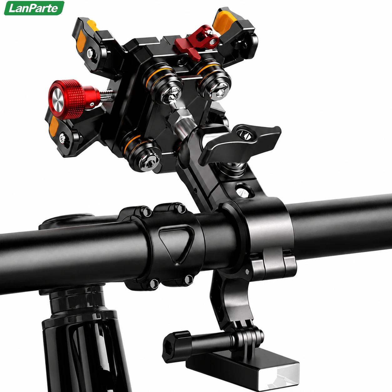 Bike Phone Holder Aluminum Alloy Shock Absorbing 360° Adjustable Bicycle Handlebar Mount GPS Bracket with GoPro Mount for E-Bike