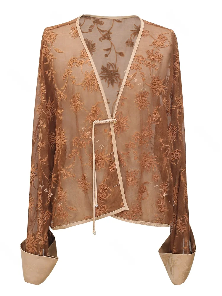 

Elegant Embroidered Shirt New Chinese Style Heavy Work Top for Women by Peter Pan Uncle Silk 100% Women's Fashion Premium
