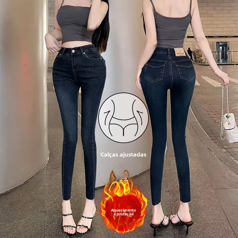 

Comfortable Fashionable Deep Blue Faded Denim Slim Fit Pencil Jeans High Waist Stretchy High Rise Tummy Control Bootcut Jeans