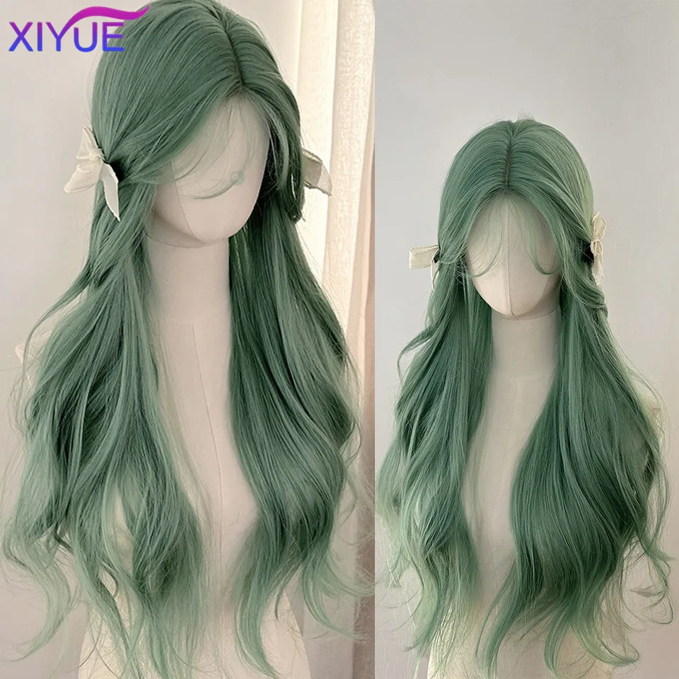 XIYUE Wig Women\'s Long Hair Mint Green Star Same Style Synthetic Long Curly Hair Versatile COS Full Head Set