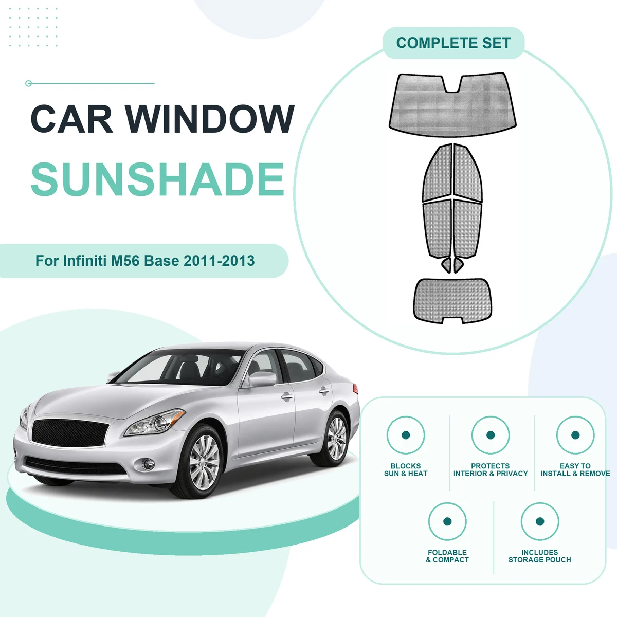 For Infiniti M56 Base 2011-2013 Custom Full Set Window Sunshades Aluminum Foil Suction Cup Anti UV Privacy
