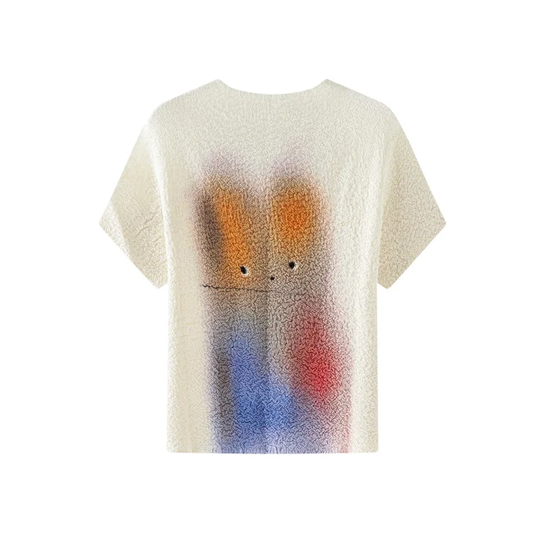 Pleated T-shirt High-end Temperament Pleated Tops Female 2025 Summer New Printing Thin Short-sleeved T-shirt Female
