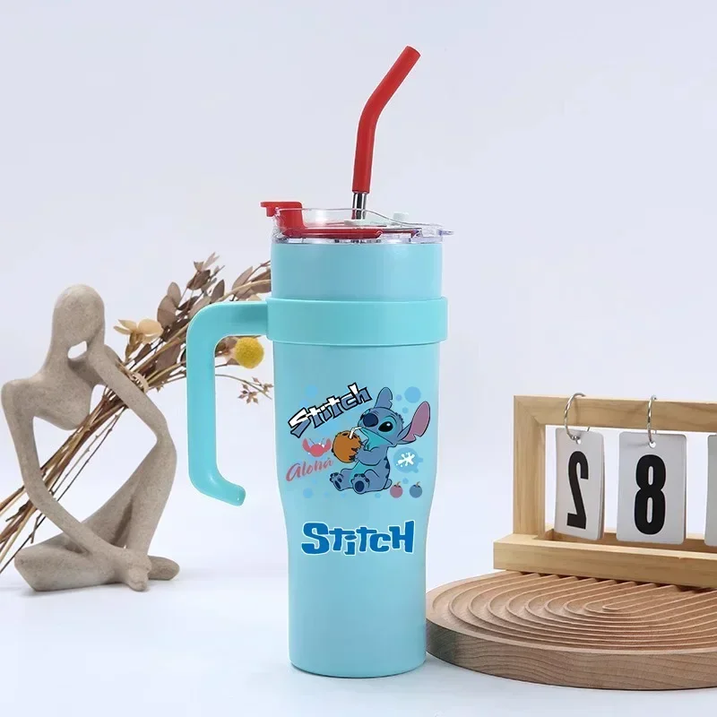 Miniso Disney Stitch Celebrity Big Mac 40oz Ice Stainless Steel Thermos Cup Car Cup Straw Large Capacity Car Water Cup