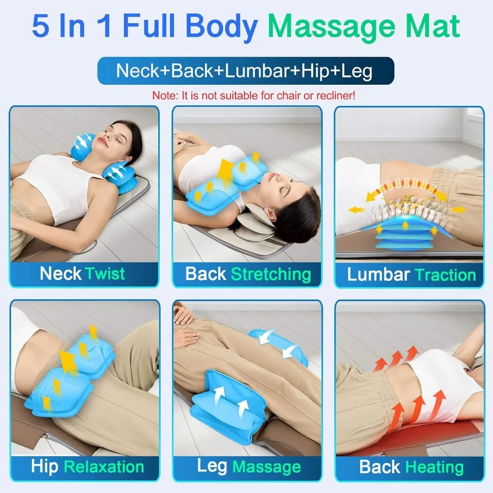 Estera de masaje de cuerpo completo, estiramiento corporal 3D y tracción Lumbar, estiramiento curvo, 4 modos, 3 intensidades, 3 niveles de calor