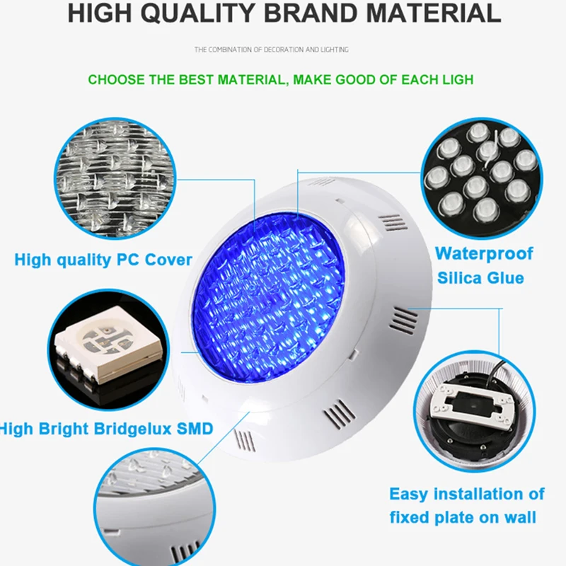 

Hot Sale SMD Swimming Pool Light Wall Mounted Buried Lamp Underwater IP68 PC Anti UV 2 Years Warranty 18W