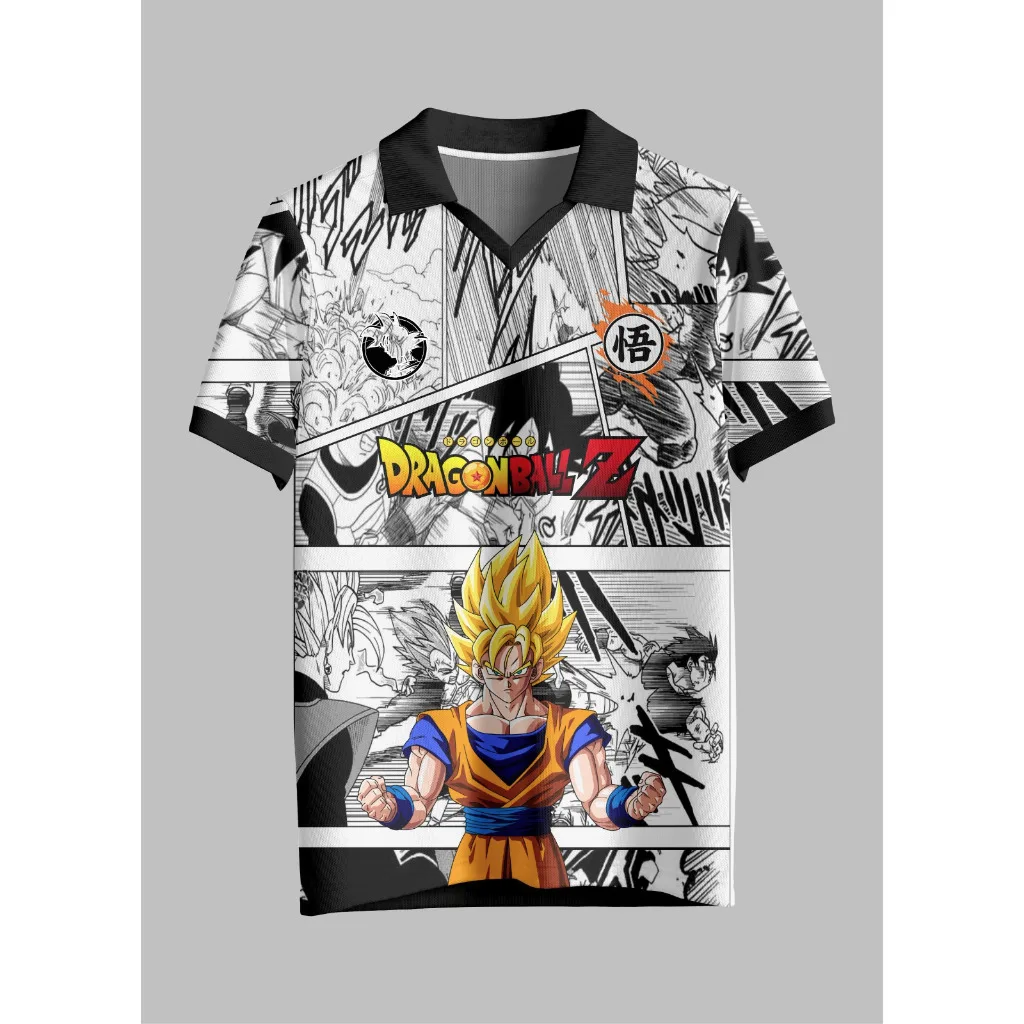 Summer New Anime Dragon Ball Men's 3D Digital Polo Shirt, Casual Fashion Men's Short Sleeve