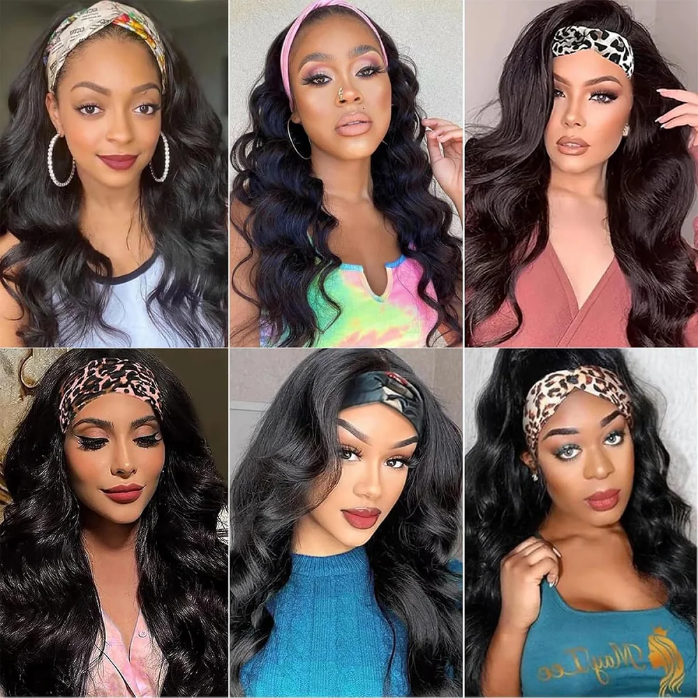 Headband Wig Human Hair Body Wave Headband Wig None Lace Front Wigs Brazilian Human Hair Wigs Headband Half Wigs For Black Women