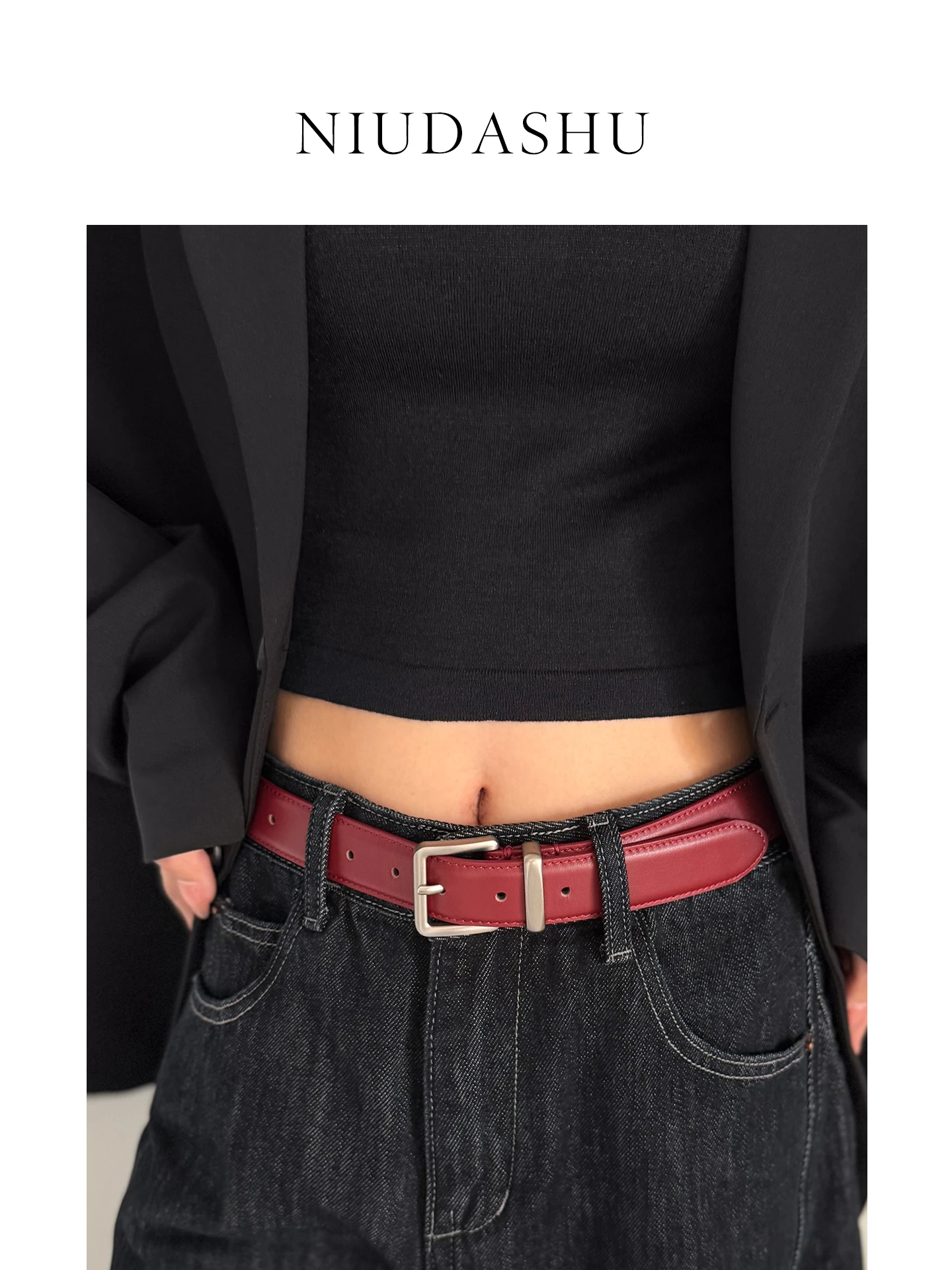 レッドレザーベルト-レディース-本物のトップレイヤー牛革-デザインセンス-ジーンズベルトとマッチする-幸運の年-トレンド-シンプルスタイル-合金バックル