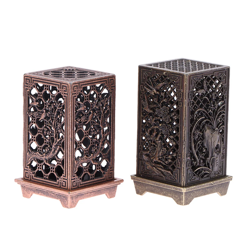 (Ce14)Alloy Censer Incense Holder Square Cylinder Vertical Incense Burner Aromatherapy Home Ornament Chinese Inense Burner