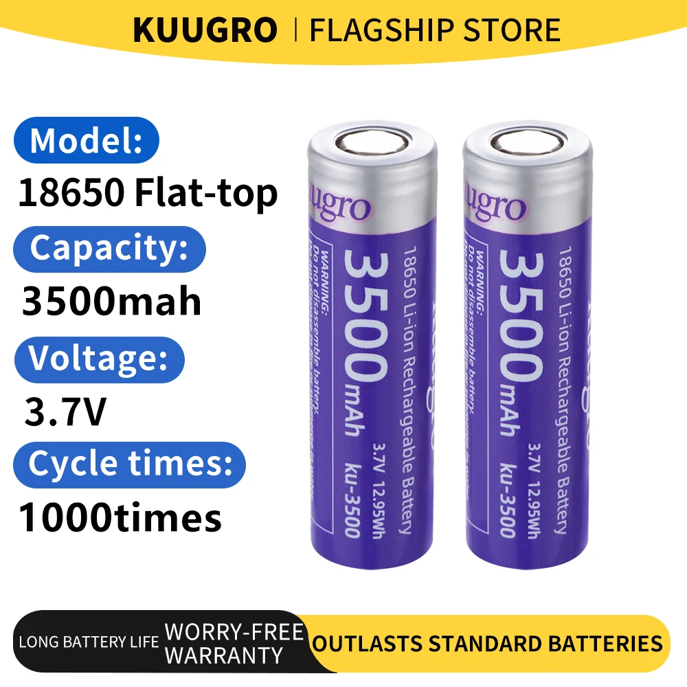 

Kuugro 18650 3500mAh 3.7V 12A Discharging Rechargeable Batteries For Battery Packs Power Tool Flashlight Fan